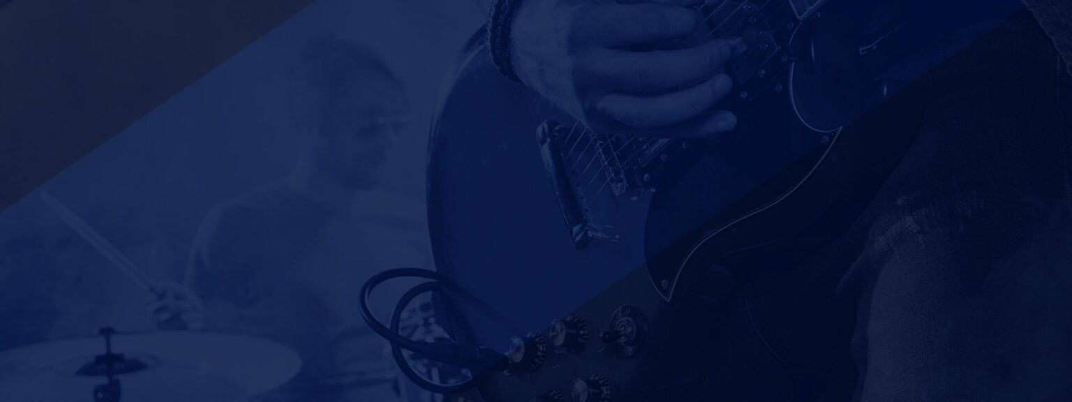 Dark blue banner of a guitar